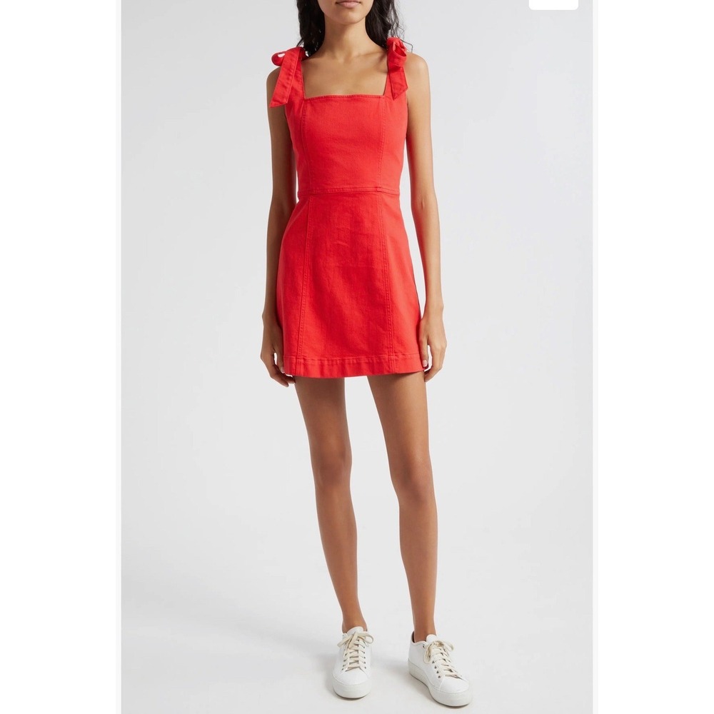 Alice‎ + Olivia Jeans Maryann Tie Shoulder Denim Dress in Red Mini Dress Sz *14*